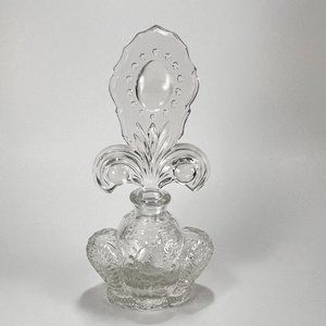 Vtg LE Smith Co Perfume Bottle Fleur de Lis Vanity Beaded Medallion 40s